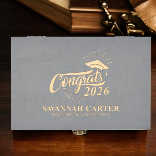 Personalized Graduation Keepsake Box 2026 Custom Engraved Wooden Memory Box High School College Graduates Cap and Gown Storage Boxes - Graduation Gifts -for Him Her - style: 4. Graduation Designs
