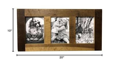 Rustic Wooden Collage Picture Frame, Wood Multi Photo Holder for Wall, Horizontal and Vertical Display, Reclaimed Barnwood, 3 Openings each 5x7 - size: 3 Openings