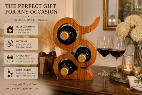 Handmade Solid Acacia Wood Wine Bottle Holder, 3-Bottle Chain Wine Rack, Rustic Countertop Wine Storage, Decorative Home Bar Display - size: 3-Bottle
