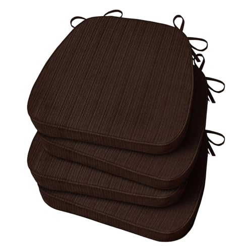 Basic Beyond Chair Cushions for Dining Chairs 4 Pack, D-Shaped Kitchen Chair Cushions with Ties Set of 4, 2.5" Thick Seat Cushions for Dining Room/Kitchen Chairs, 17" x 16", Brown - color: Brown, size: 4 Count(Pack of 1)