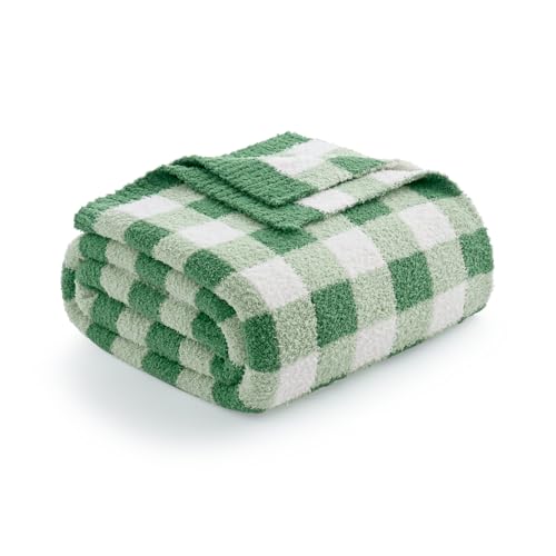 Snuggle Sac Checkered Blanket for Couch, Super Soft Cozy Warm Knit Netural Decorative Fluffy Blankets, Reversible Buffalo Plaid Microfiber Throws for Sofa Bed, Plaid Green, 50x60 Inches - color: Plaid Green, size: Throw(50"x 60")