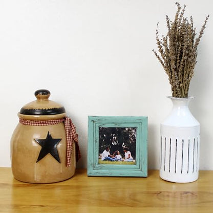4x4 Picture Frame Made of Solid Wood High Definition Glass Rustic Antique Designs Small Photo Frame for Tabletop Display and Wall Mounting, Distress Blue - color: Distress Blue B, size: 4" X 4"