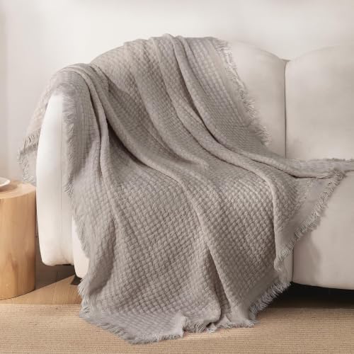 Exclusivo Mezcla Knit Throw Blanket with Fringes for Couch, Taupe | 100% Acrylic Lightweight and Breathable Woven Throw for Summer, Super Soft Decorative Blanket with Tassel for Sofa, 50"x60" - color: Taupe, size: Throw (50"x60")
