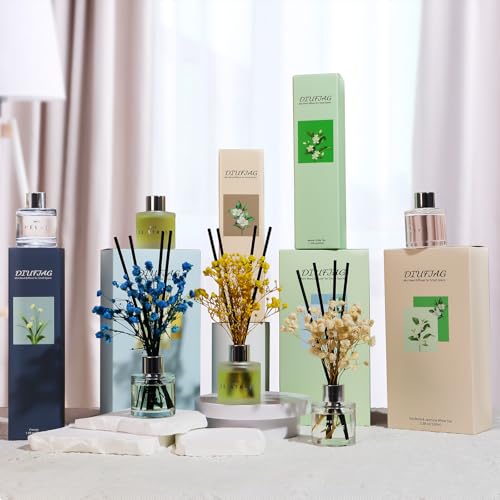 Freesia Reed Diffuser Set, 1.7 oz Scent Diffuser with Dried Flower | for Bathroom Small Place, Last up to 30 Days