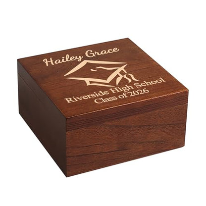 Personalized Graduation Keepsake Box for Him Her, Custom Graduation Gifts | Wooden Memory Box, Grauation Gift Box, Wood Box for Jewelry, Mementos & Photos Storage, Customize Grad Year, Name & Message - size: 7.7"L x 7.7"W x 3.9"H, style: Graduation
