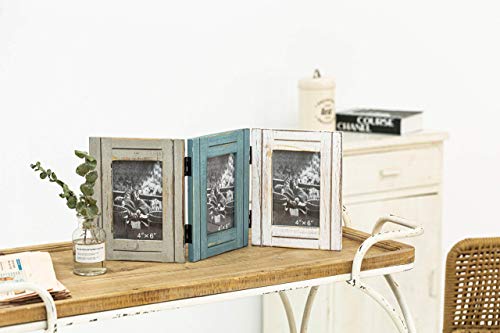 RiteSune Rustic 3 Picture Frame 4X6 Triple Hinged Distressed | Photo Frame for Tabletop Display, Picture College Frame Present for Holiday, Festival, Christmas - color: Trifold 4X6