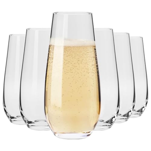 Krosno Champagne & Drink Glasses from the Harmony Collection | Set of 6 | 7.8 oz | Crystal Clear | For Home, Restaurant & Parties | Dishwasher Safe | Lead-Free Crystal Glass | Stemless Drinking Glasses, Drinking Glasses for Prosecco, Mocktails, Mimosa, Le