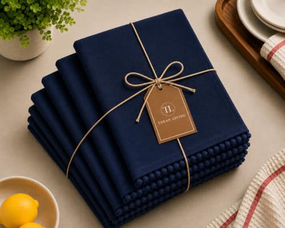 Kitchen Towels 100% Cotton Solid Kitchen Dish Cloths Hand Towel Reusuable Dish Towel for Cleaning & Drying Tea Towels Set with Hanging Loop - 18"x28" -Blue, Pack of 6 - color: Blue, size: Pack of 6