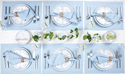Solino Home 100% Linen Napkins Blue, Classic Hemstitch 20 x 20 in, Set of 4 | Cloth Napkins for everyday meals and hosting | soft plain weave, artisan crafted | Sky Blue | Pure Linen | OEKO-TEX Certified - color: 09: Sky Blue, size: 20" x 20" (Set of 4)