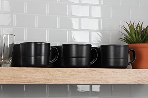 Double Line 3.75"/12 oz Mug, Set of 6, Matte Black - color: Matte Black, size: 12 Ounces