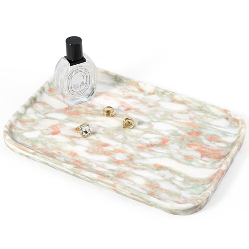 Marble Tray, 12"x8" Marble Vanity Tray for Countertop Bathroom Kitchen Dresser, Decorative Catchall Trays for Perfume Jewelry, Rectangular Stone Serving Tray(Rosso Norvegian) - color: Rosso Norvegian