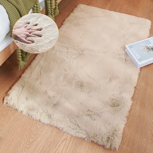 ORINOVA Beige Faux Sheepskin Rabbit Fur Shaggy Rugs for Bedroom Small Shag Washable Fluffy Fur Rug for Living Room Rug 2x3 Nursery Rectange Rugs - color: Beige, size: 2' x 3' (Rectangular)