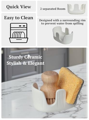 Ceramic Sponge Holder, 2-Slot Dish Sponge Holder for Kitchen Sink, Keeps Sponges Dry & Countertop Clean, Rust-Free & Dishwasher Safe, Stylis Design, Modern White - size: Dual