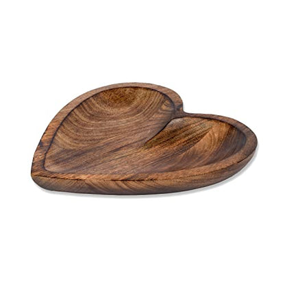 EDHAS Mango Wood Heart Curved Shaped Decorative Bowl for Table Centerpieces Home Party Wedding Décor (10" x 10" x 1.5")