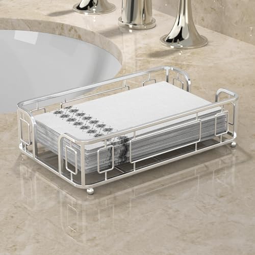 Guest Towel Holder Tray for Bathroom Countertop, Silver Metal | Guest Bathroom, Powder Room & Vanity Use - color: G - Silver Guest Towel Holder Tray, size: Guest Towel Holder