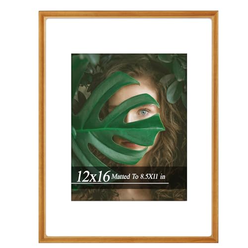 Handcrafted Solid Teak Picture Frame 12x16 - Premium HD Tempered Glass Photo Frame with Mat, Fits 8.5x11 Photos & Documents, Shatter-Resistant Wall Mounted Wood Frame for Home Decor & Gallery Wall, Perfect Festival Gift - color: Teak, size: 12×16