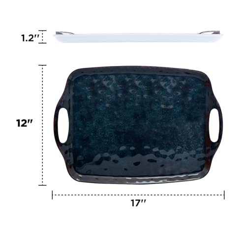 TP Melamine Serving Trays with Handles, 17” x 12”, Set of 2, Retro Black | Rectangular Trays, Serving platters for Food and Meat, Dishwasher Safe, Lightweight, Break-resistant - color: Retro Black, size: 17" x 12"