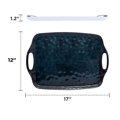 TP Melamine Serving Trays with Handles, 17” x 12”, Set of 2, Retro Black | Rectangular Trays, Serving platters for Food and Meat, Dishwasher Safe, Lightweight, Break-resistant - color: Retro Black, size: 17" x 12"