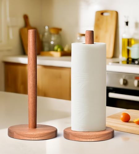 Acacia Wood Paper Towel Holder Stand – Wooden Kitchen Paper Towel Holder Countertop, PTHA, Freestanding Roll Holder for Kitchen & Bathroom & Farmhouse, Large - size: Large, style: Classic Acacia