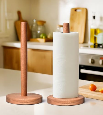 Acacia Wood Paper Towel Holder Stand – Wooden Kitchen Paper Towel Holder Countertop, PTHA, Freestanding Roll Holder for Kitchen & Bathroom & Farmhouse, Large - size: Large, style: Classic Acacia