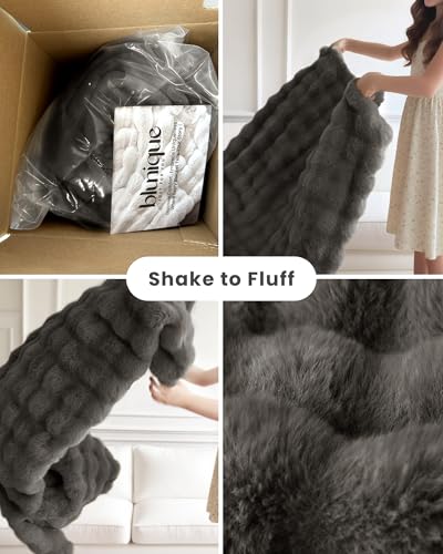 Ultra Soft Cozy Faux Fur Throw Blanket, Fuzzy Plush Thick Bubble Blanket, Oversize Luxury Fluffy Blanket for Couch, Bed, and Living Room, 60x80 Inches, Dark Grey Taupe - color: Bubble Dark Grey, size: Twin