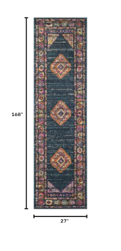 SAFAVIEH Madison Collection Runner Rug - 2'3" x 14', Blue & Fuchsia, Boho Chic Medallion Design, Non-Shedding & Easy Care, Ideal for High Traffic Areas in Living Room, Bedroom (MAD133C) - color: Blue/Fuchsia, size: 2'3" x 14' (Runner)