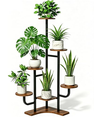 Corner Plant Stand Indoor - 6 Tiered Indoor Plant Stand Round Metal Plant Shelf, Plant Organizer for Living Room, Graden, Balcony, Home Decor, Brown - color: Round-Brown