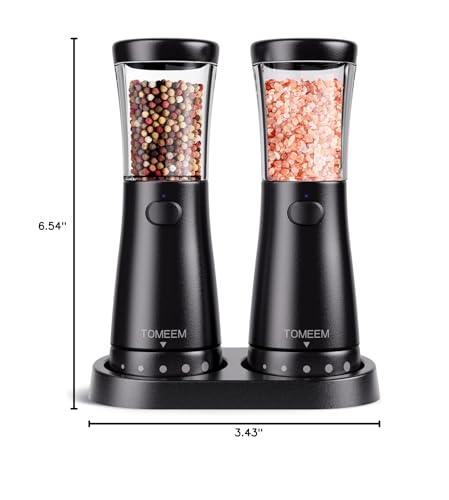 Electric Salt and Pepper Grinder Set with Storage Base, Stainless Steel Rechargeable Salt and Pepper Grinder Set with 4.5 oz Large Capacity, 1.8" Wide Mouth, Adjustable Coarseness, Ideal for Kitchen - color: Matte Black