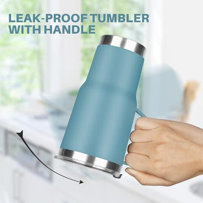 20 oz Tumbler with Handle, Stainless Steel Insulated Tumbler with Lid and Straw, Double Wall Vacuum Coffee Mug Tumbler, Insulated Coffee Thermal Cup for Cold and Hot (Maya Blue) - color: Maya Blue, size: 20 Ounces