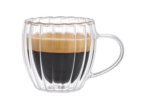 2-Pack Double Wall Borosilicate Glass Cups, Insulated Coffee & Tea Mugs, Heat Resistant, Lightweight