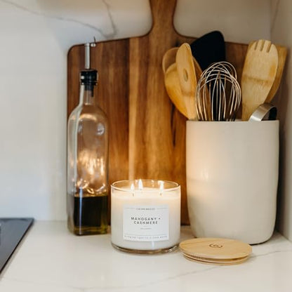 Mahogany & Cashmere 3 Wick Scented Candle - 43 Hour Burn | Made in the USA Luxury Clean Soy Wax Candles - Long Lasting Large Glass Jar Candle for Home - 3 Wicks - 14.9oz - color: Mahagony + Cashmere