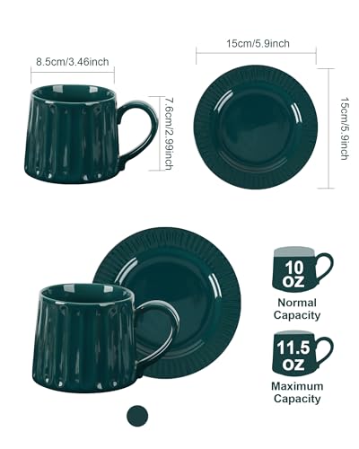Ceramic Cup and Saucer Set,11.5 oz Coffee Cups with Saucers Modern Porcelain Espresso & Tea Cup Set,Dishwasher & Microwave Safe,for Home & Entertaining (Dark Green) - color: Dark Green Mug