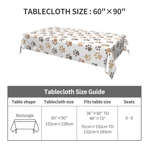 Worltoldb Dog Paw Print Tablecloths - Polyester Rectangular Table Cover - 90" x 60" - White - Animal Print, Formal - All-Season - Water Resistant, Durable - Wedding - color: White15