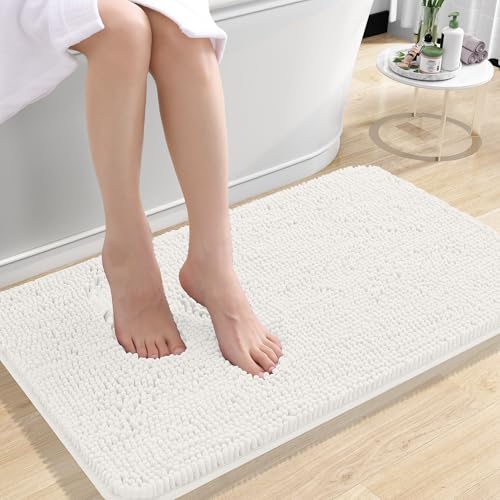 OLANLY Small Bathroom Rugs 24x16, Extra Soft Absorbent Chenille Bath Rugs | Ivory, Quick-Drying Rubber Backing, Machine Washable Bath Mat for Bathroom Floor, Tub and Shower, Home Decor Accessories - color: Ivory, size: 24" X 16"