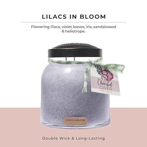 A Cheerful Giver — Lilacs In Bloom - 34oz Papa Scented Candle Jar with Lid - Keepers of the Light - 155 Hours of Burn Time, Gift Candle, Violet - size: 34oz