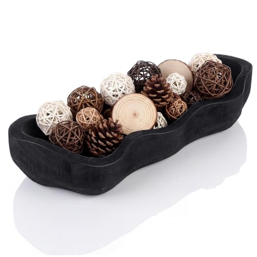 Nuogo 14 Inch Wavy Live Edge Dough Bowl Large Size Wood Rustic Dough Bowl Decorative for DIY Farmhouse Home Supplies Kitchen Decoration, Black - color: Black, size: 14 Inch