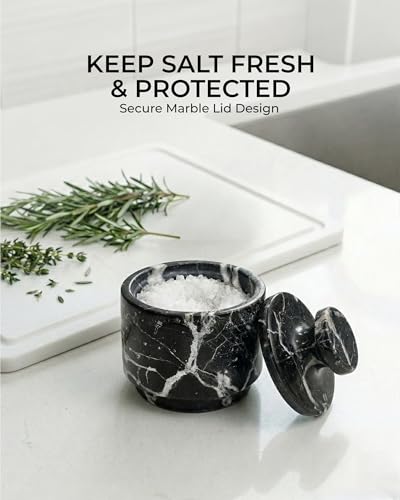 Marble Salt Cellar With Lid - Stone Salt Container And Stone Salt Holder, Spice Jars for Counter, Candy Jar & Spice Jar, Black - color: Marble Candy Jar - Black