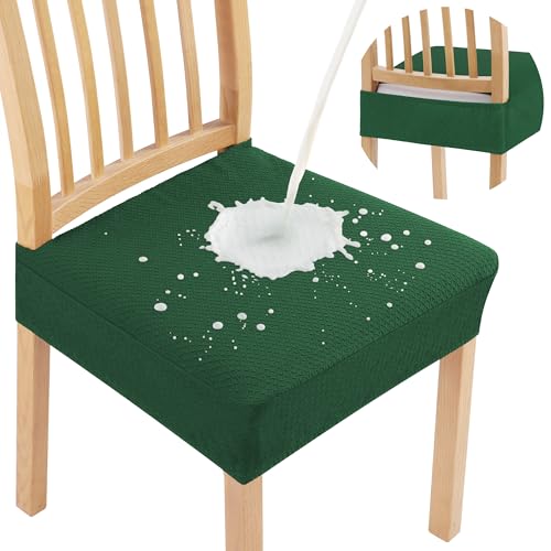 Smiry Waterproof Seat Covers for Dining Room Chairs, No Rear Covers | Stretch Jacquard Removable Washable Chair Seat Slipcovers Protector, Set of 2, Emerald Green - color: Emerald Green, size: Set of 2