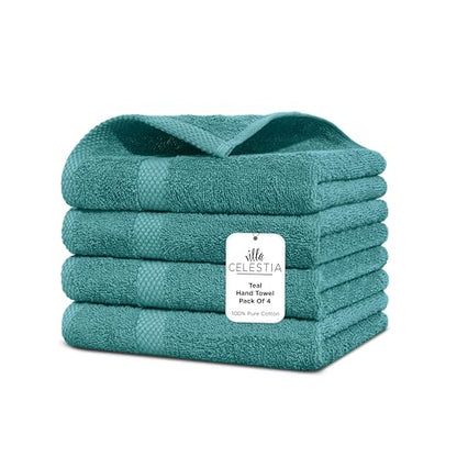 Villa Celestia Cotton Hand Towels Set of 4, 16 x 28, Oeko-TEX Certified, Quick Dry, Teal - color: Teal, size: Hand Towel - Pack of 4