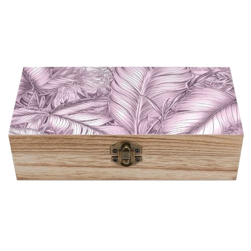 MUSM Vintage Wooden Storage Box, Sketch Style Leaves Keepsake Box for Jewelry, Photos, Letters, Elegant Desktop Organizer for Home & Office Decor