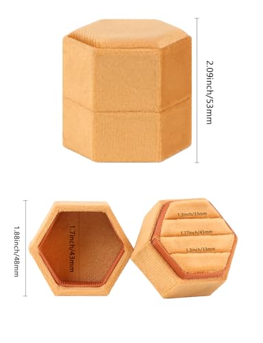 MFXIP Velvet 3 Slots Jewelry Ring Box Engagement Wedding Box Keepsake Box Bridal Photo Ring Triple Slots Hexagon - color: Burnt Orange