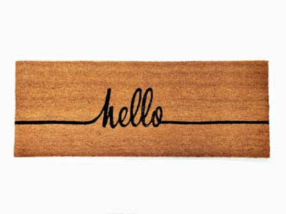 Cursive Hello Coco Coir Doormat, 18" x 47", Heavy-Duty Indoor Outdoor Entrance Mat with Non-Slip Backing - size: 1'6" x 3'11" (Rectangular)
