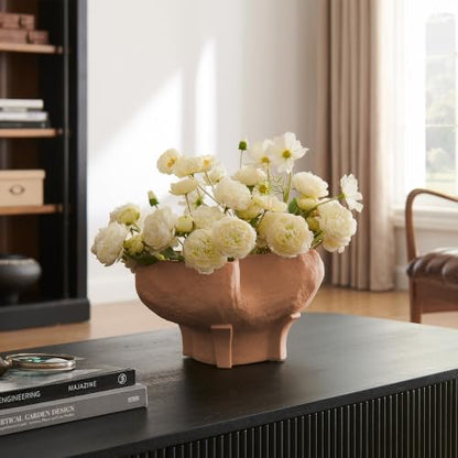 HERNEST Terracotta Wavy Bowl - Textured Ceramic Decorative Centerpiece Bowl with Pedestal Base
