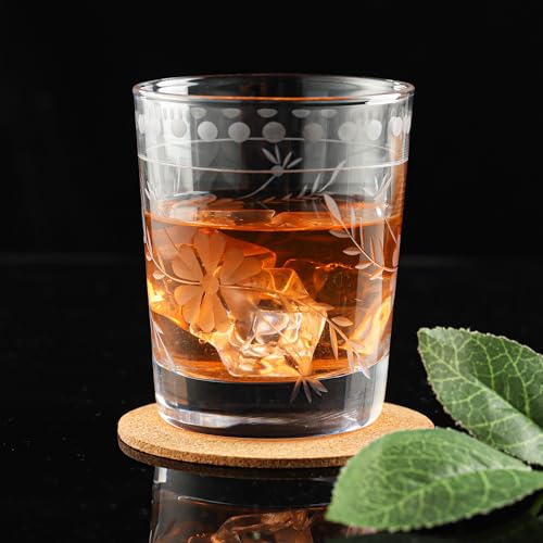 Joeyan Hand Blown Etched Drinking Glasses,Clear Water Glass Cups with Floral Pattern,Aesthetic Tumblers Glassware Set for Beverages Juice Cocktail Whiskey,9 oz,Set of 4,Dishwasher Safe - color: Drinking Glasses