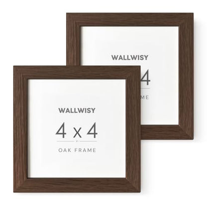 4x4 Picture Frame, Solid Oak Wood 4x4 Photo Frames | 4x4 Natural Oak Frame, Wall and Tabletop Display, Walnut color, Set of 2 - color: Walnut, size: 4x4 in - 1P
