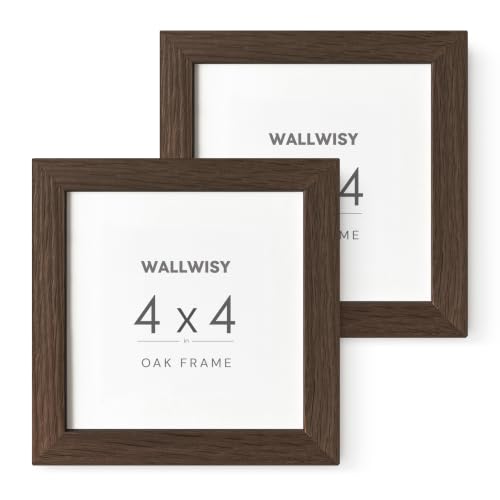 4x4 Picture Frame, Solid Oak Wood 4x4 Photo Frames | 4x4 Natural Oak Frame, Wall and Tabletop Display, Walnut color, Set of 2 - color: Walnut, size: 4x4 in - 1P