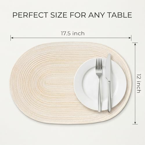 Placemats Set of 6, Woven Oval Braided Dining Table Mats(Beige) | 12 x 17.5 Inch Size Fits Plates and Flatware; Hand Washable and Heat Resistant for Kitchen Use, with Farmhouse and Boho Style - color: Beige, size: 6 pcs
