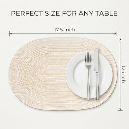 Placemats Set of 8, Woven Oval Braided Dining Table Mats(Beige) | 12 x 17.5 Inch Size Fits Plates and Flatware; Hand Washable and Heat Resistant for Kitchen Use, with Farmhouse and Boho Style - color: Beige, size: 8 pcs