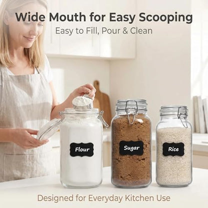 78oz Large Square Airtight Glass Jars with Lids, Wide Mouth Food Storage Canisters, Hold 4lb Sugar or 5lb Rice, Heavy Duty Pantry Containers for Flour, Coffee, Bulk Storage - size: 78 fl oz x 3 - Square