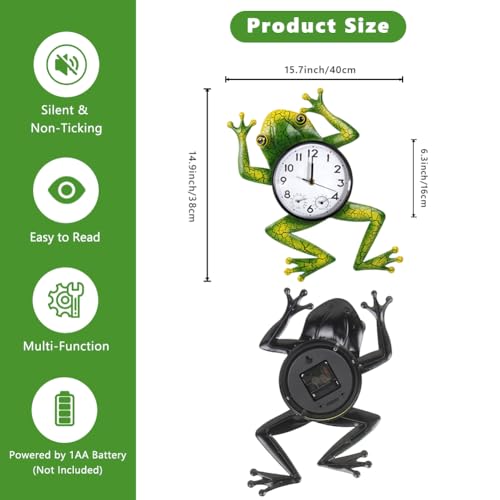 Frog Outdoor Clock with Thermometer & Humidity | Outdoor Wall Clock Silent Non-Ticking, Outside Clocks for Patio, Garden, Home Decor - style: Jump Frog